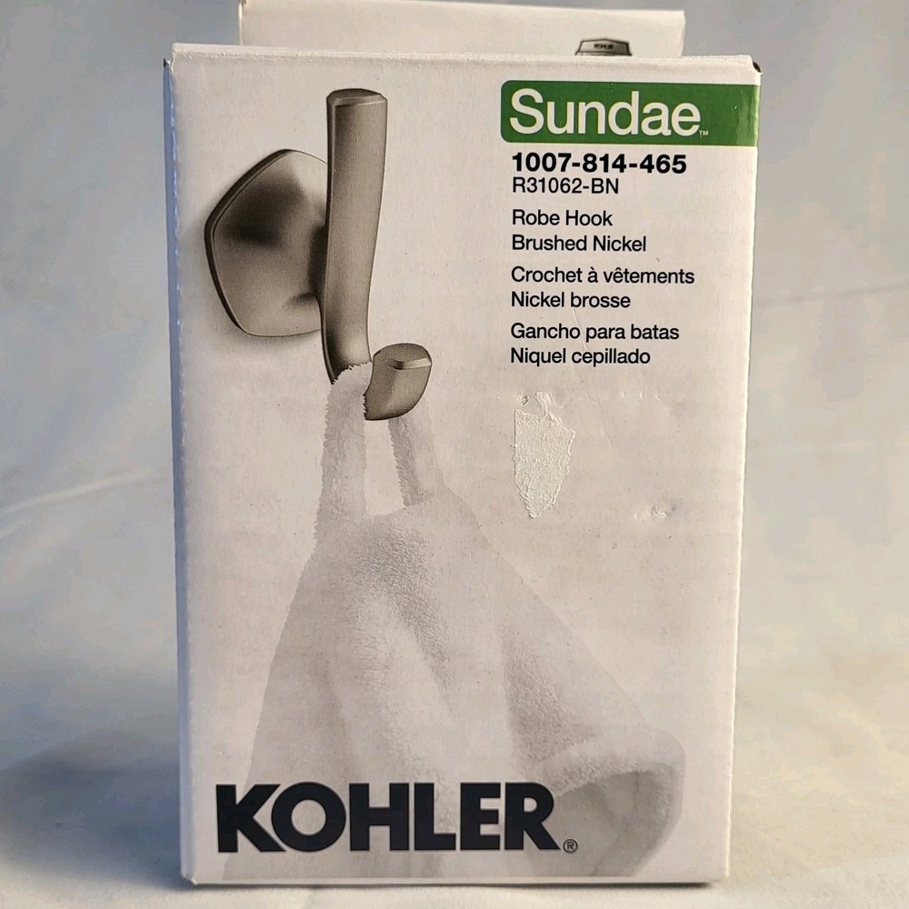 NEW KOHLER Sundae J-Shaped Robe Hook in Vibrant Brushed Nickel R31062-BN